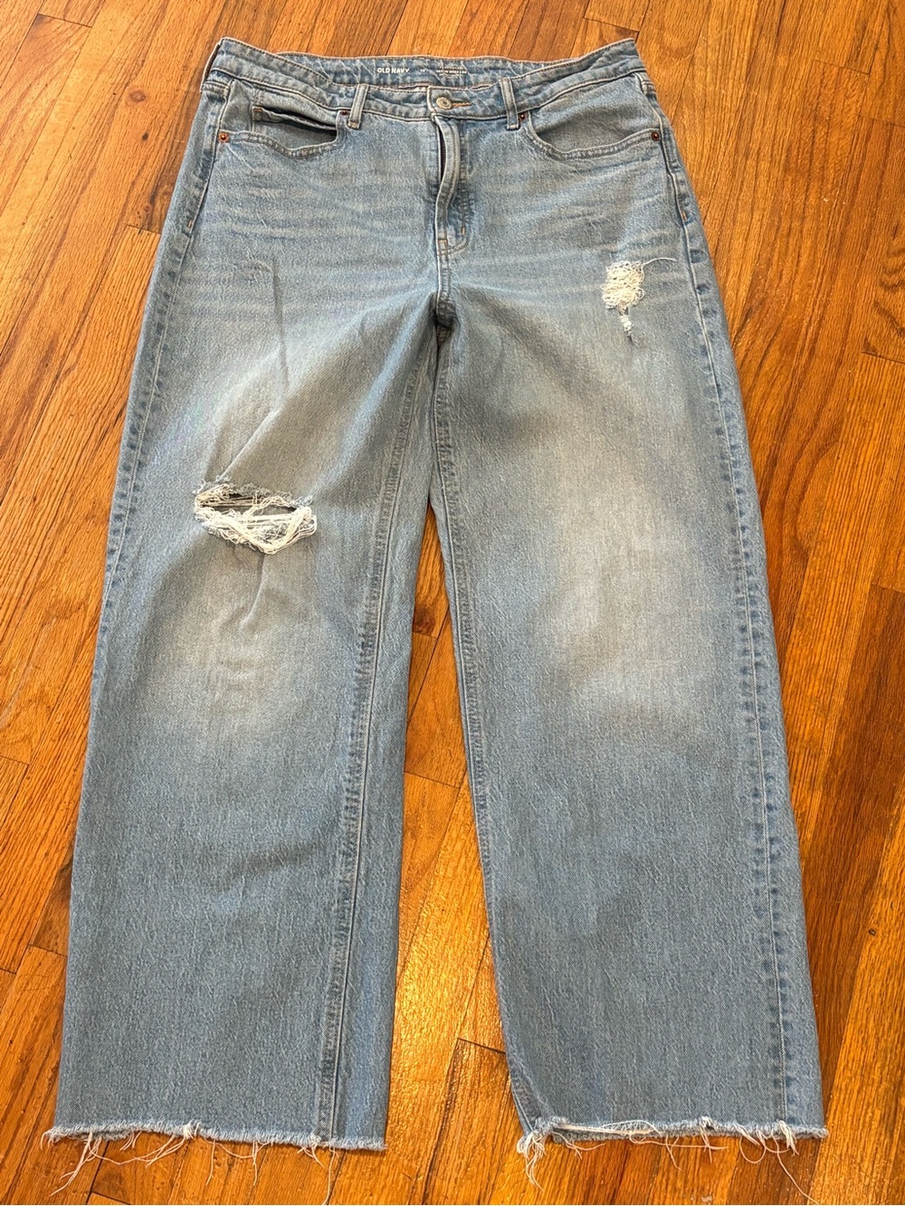 Old Navy High Waisted Wide leg Light Wash Distressed Wide Leg Jeans 12